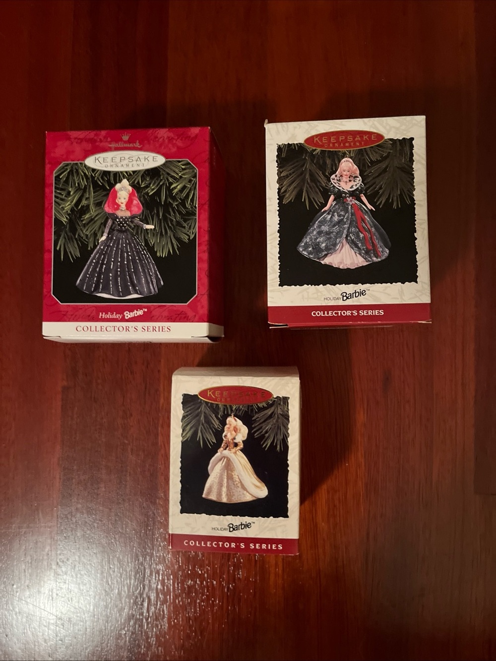 vintage 90s set of (3) Barbie Keepsake Holiday Ornament Collectors Series